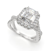 Ophelia Emerald Cut Pave Halo Split Shank Engagement Ring Setting - Nivetta